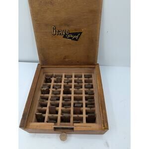 Gravograph Miscellaneous BRASS letters Typeset Printer 1 1/4 tall 1.5 LB woodbox